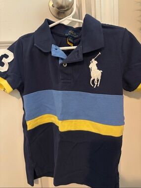 Ralph Lauren Navy, Light Blue & Yellow Striped Polo Shirt